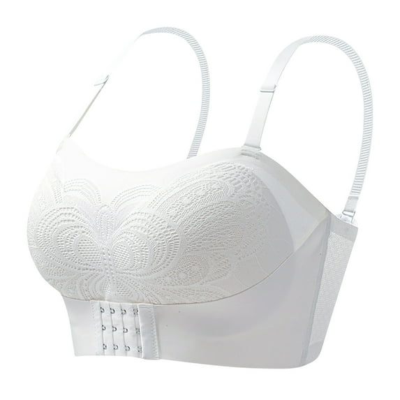 Ecqkame Push Up Bras for Women Solid Color Comfort Wireless Seamless Lightly Stretch Adjustable Spaghetti Straps Bras for Women White XXL