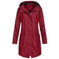 thumbnail image 1 of Ecqkame Rain Jacket Women Lightweight Raincoat Water-proof Windbreaker Striped Climbing Outdoor Hooded Trench Coats Long Coat Wine S, 1 of 4