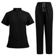 thumbnail image 1 of Ecqkame Scrub for Women Sets Solid V-Neck Short Sleeve Tops and Long Pants Nurse's Workwear Lightweight Suits with Pockets Black L, 1 of 3