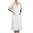 thumbnail image 1 of Ecqkame Scrubs Dress for Women Lapel Neck Short Sleeve Button Down Work Dress Solid Color Nursing Uniform Midi Dress with Pockets White M, 1 of 6