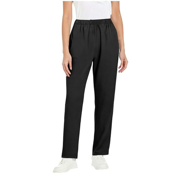 Ecqkame Scrubs Pants for Women Solid Color Straight Medical Uniform Unisex Trousers Lightweight Full Length Work Pant Black XXXL