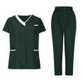 thumbnail image 1 of Ecqkame Matching Sets Women Clothing V-Neck Short Sleeve Top and Straight-Leg Pants Nursing Uniform Set Green XL, 1 of 8