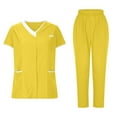 thumbnail image 1 of Ecqkame Matching Sets Women Clothing V-Neck Short Sleeve Top and Straight-Leg Pants Nursing Uniform Set Yellow S, 1 of 8