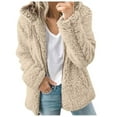 thumbnail image 1 of Ecqkame Sherpa Jacket Women Warm Soft Fleece Coat Fall Winter Zipper Solid Long Sleeve Oversized Jacket Outwear Khaki L, 1 of 6