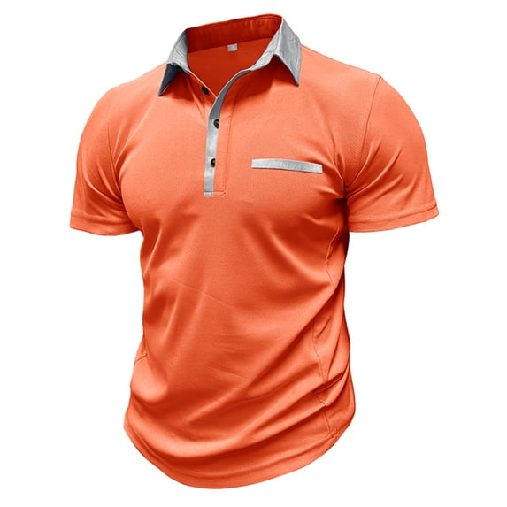Ecqkame Shirts for Men Business Casual Faddish Short Sleeve Turn-Down Collar Button Shirt Blouse Mens Shirts Orange M