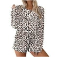 thumbnail image 1 of Ecqkame Short Sets Women 2 Piece Outfits Vacati Leopard Printed Pajamas Set Loungewear Long Sleeve Leisure Tops+Shorts Set Yellow S, 1 of 9