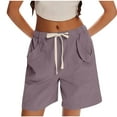 thumbnail image 1 of Ecqkame Shorts for Women Summer Dressy Casual High Waisted Work Shorts Elastic Waist Solid Color Drawstring Shorts with Pockets 02-Purple 02-02-Purple, 1 of 8