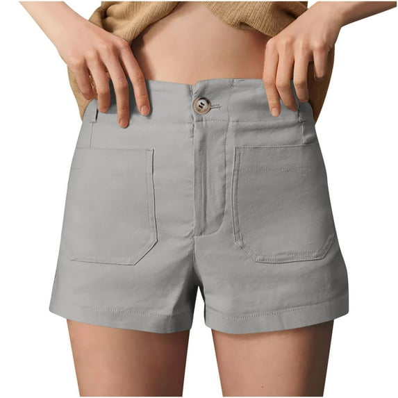Ecqkame Shorts for Women Summer Dressy Casual High Waisted Work Shorts Elastic Waist Solid Color Button Shorts with Pockets 01-Gray 01-01-Gray