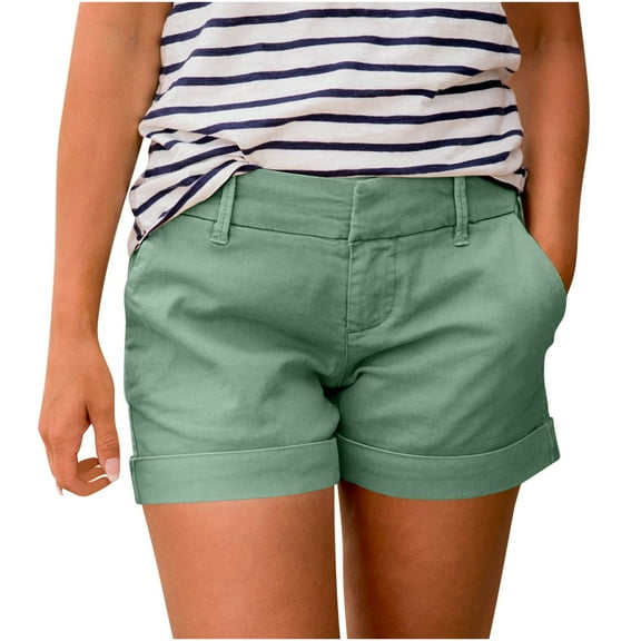 Ecqkame Shorts for Women Summer Dressy Casual High Waisted Work Shorts Elastic Waist Solid Color Shorts with Pockets 03-Green 03-03-Green