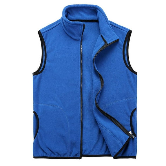 Ecqkame Sleeveless Jackets For Women Fall Warm Fleece Jacket Casual Full Zip Stand Collar Solid Color Coat With Pocket A-Blue L on Clearance
