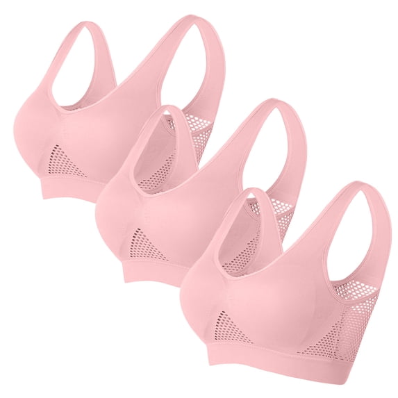 Ecqkame Sport Bras for Women No Underwire Seamless Push Up Bra Yoga Gym Activewear Plus Size Solid Color Everyday Breathable Supportive Bra 3PC Pink XL