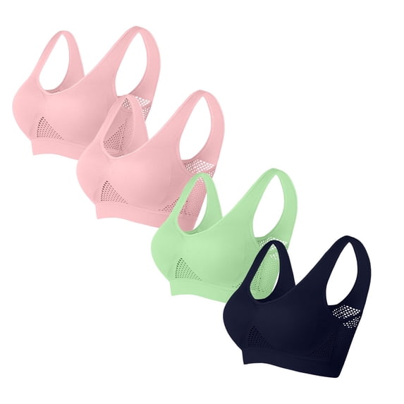 Ecqkame Sport Bras for Women No Underwire Seamless Push Up Bra Yoga Gym Activewear Plus Size Solid Color Everyday Breathable Supportive Bra 4PC Pink C S