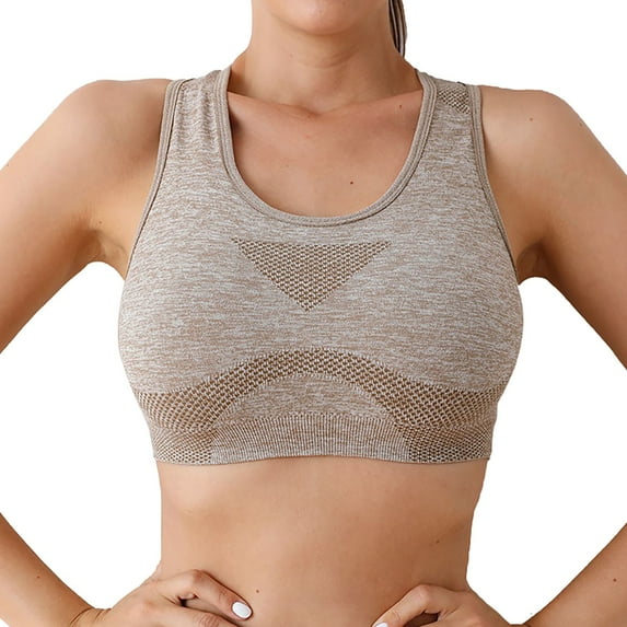 Ecqkame Sports Bras for Women Solid Color Sports Wireless Seamless Comfortable Yoga Bras for Women No Underwire Khaki L on Clearance