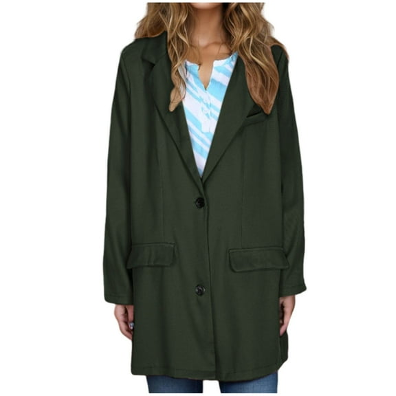 Ecqkame Suit Coat for Women Long Sleeve Solid Color Blazer Casual Elegant Business Fake Pocket Suit Overcoats Army Green XXXL