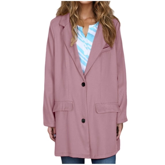 Ecqkame Suit Coat for Women Long Sleeve Solid Color Blazer Casual Elegant Business Fake Pocket Suit Overcoats Pink XXXXXL