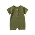 thumbnail image 1 of Ecqkame Summer Baby Boy Girl Rompers Toddler Girls Boys Short Sleeve Solid Color Button Up T-Shirt Jumpsuit Romper 0-24 Months Army Green 12-18 Months, 1 of 4