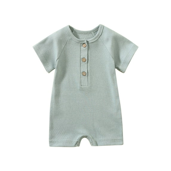 Ecqkame Summer Baby Boy Girl Rompers Toddler Girls Boys Short Sleeve Solid Color Button Up T-Shirt Jumpsuit Romper 0-24 Months Green 0-3 Months