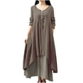 thumbnail image 1 of Ecqkame Summer Dresses for Women 2024 Fashion Plus Size Round-Neck Solid Long Dress Elbow-Length Buttons Dress Womens Dresses Brown XXXXXL on Clearance, 1 of 8