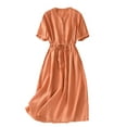 thumbnail image 1 of Ecqkame Summer Dresses for Women 2024 Cotton Linen Loose Casual Solid Color Short Sleeve Vacation Flowy Dresses for Women Orange L on Clearance, 1 of 5