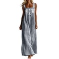 thumbnail image 1 of Ecqkame Summer Dresses for Women Square Neck Sleeveless Embroidered Floral Casual Flowy Daily Vacation Maxi Dress with Side Pockets Gray L, 1 of 6
