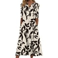 thumbnail image 1 of Ecqkame Summer Dresses for Women V Neck Short Sleeve Flowy Printed Dress Casual Loose Sundress with Pockets 01-Black XL, 1 of 5