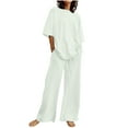 thumbnail image 1 of Ecqkame Summer Linen 2 Piece Sets Summer Suit Fashion Short Sleeve Solid Color Trousers Casual Two-Piece Suit White XXXL, 1 of 5