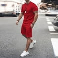 thumbnail image 1 of Ecqkame Summer Men Sets Shorts Outfits Clearance Men 2 Piece Casual Short Sleeve Tee Shirts And Fit Sport Shorts Set Red L, 1 of 5