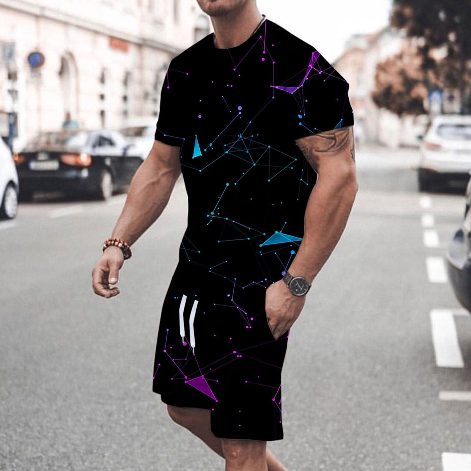 Men Casual Short Sleeve Spring Summer Turndown Neck 3D