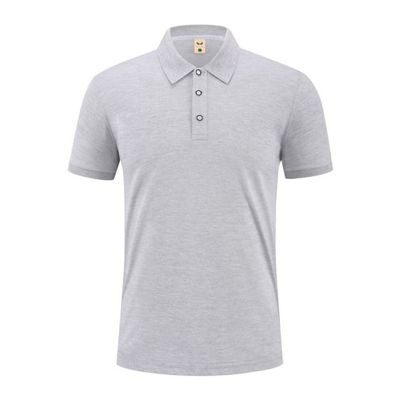 Ecqkame Summer Men Solid Color Tops Short Sleeve Turndown Collar Shirts Casual Classic Button Basic T Shirt 02-Gray XXXL
