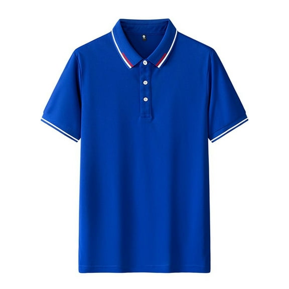 Ecqkame Summer Men's Casual Tops Comfy Turndown Collar Short Sleeve Shirts Patchwork Collar Button Regular Work Shirt 01-Blue L