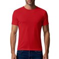thumbnail image 1 of Ecqkame Summer Men's Casual Tops Solid Color Breathable Mesh Elastic Slim Shirts Short Sleeved Round Neck Running Shirts 02-Red L, 1 of 9