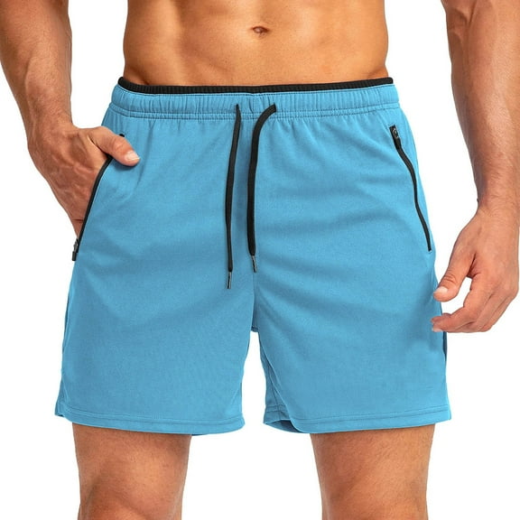 Ecqkame Summer Men's Sports Short Drawstring Elastic Waist Solid Color Casual Shorts Fashion Versatile Style Breathable Beach Pants 02-Light Blue M