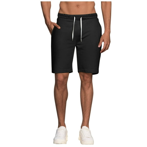 Ecqkame Summer Mens Straight Leg Shorts Elastic Waist Drawstring Fashion Shorts Stretch Lightweight Beach Shorts with Pockets 02-Black L