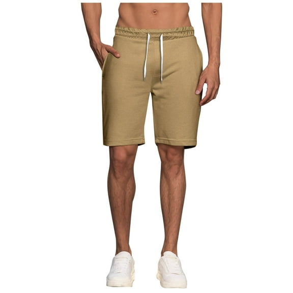 Ecqkame Summer Mens Straight Leg Shorts Elastic Waist Drawstring Fashion Shorts Stretch Lightweight Beach Shorts with Pockets 02-Khaki M