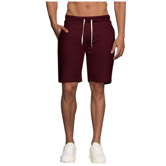 Ecqkame Summer Mens Straight Leg Shorts Elastic Waist Drawstring Fashion Shorts Stretch Lightweight Beach Shorts with Pockets 02-Wine M