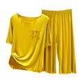 thumbnail image 1 of Ecqkame Summer Pajamas for Women Set Short Sleeve Round Neck Tee and Capris Pants Oversized Loungwear Two Piece Sleepwear Set A-Yellow L, 1 of 4