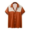 thumbnail image 1 of Ecqkame Summer Shirts for Men Vintage Color Block Button Down Lightweight Tops Casual Loose Short Sleeve Beach Shirts Orange-B L, 1 of 5