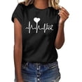 thumbnail image 1 of Ecqkame Summer Short Sleeve T-Shirts for Women Printed Casual Tee Shirts Comfortable Loose Crew Neck Tops Black B M, 1 of 7