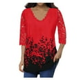 Ecqkame Summer Tops for Women 2025 Lace 3/4 Sleeve V Neck T Shirt