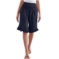 thumbnail image 1 of Ecqkame Summer Womens Cotton Linen Five Quarter Pants Casual High Waisted Ruffle Hem Shorts Loose Straight Drawstring Beach Shorts with Pockets 01-Navy S, 1 of 5