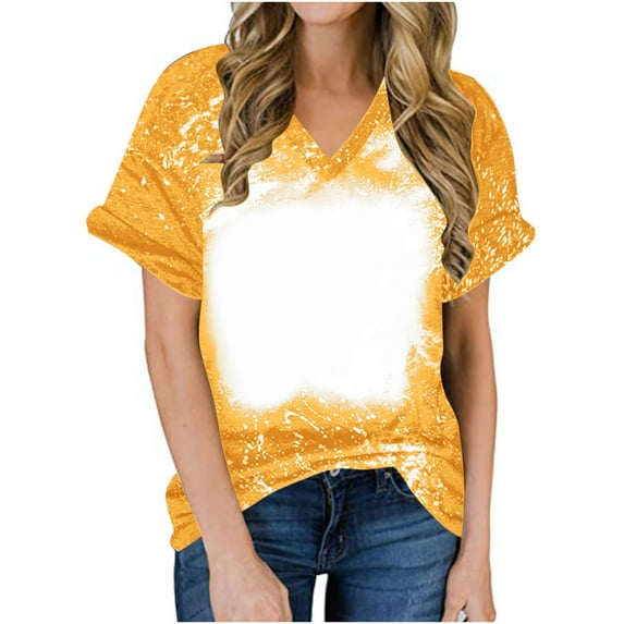 Ecqkame Summer Tops for Women V Neck Short Sleeve Tee Shirt Color Block Blouse Basics Casual Soft Loose Tops. Yellow XXL