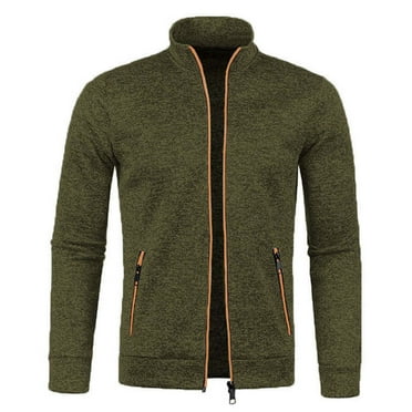 Ecqkame Sweater for Men Casual Winter Long Sleeve Stand Collar Zip Up Coat Thin Wool Knit Sweater with Zipper Pocket Army Green XXXXXL on Clearance