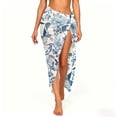 thumbnail image 1 of Ecqkame Swimsuit Coverup for Women Floral Print Sheer Beach Wrap Sarong Hand Block Lightweight Swim Cover-Up Skirt Light Blue Free Size, 1 of 5