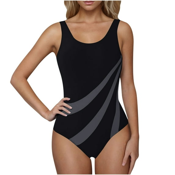 Ecqkame Swimsuit for Women One Piece Off Shoulder Bathing Suit Tummy Control Color Block Beach Vacation Swimwear Gray XXL