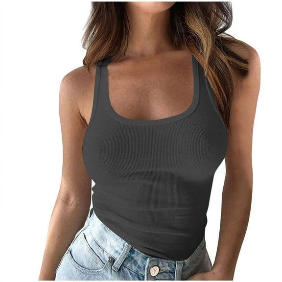 Ecqkame Tank Tops for Women Summer Solid Color Camisole Sleeveless U-Neck Base Shirt Casual Tunic Workout Tees Dark Gray XXXXXL