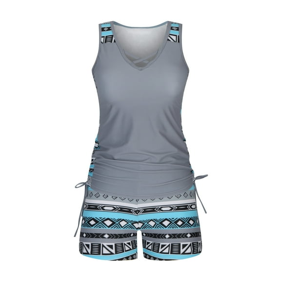 Ecqkame Tankini Bathing Suits for Women High Waisted Swimsuits Womens Two Piece Swimear Tankini Top with Shorts Dark Gray S