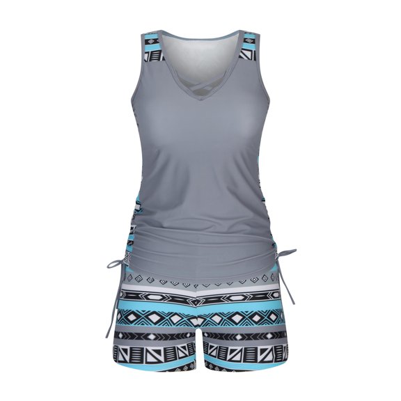 Ecqkame Tankini Bathing Suits for Women High Waisted Swimsuits Womens Two Piece Swimear Tankini Top with Shorts Dark Gray XL