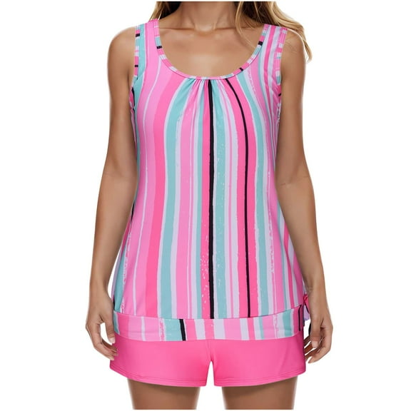 Ecqkame Tankini Bathing Suits for Women High Waisted Swimsuits Womens Two Piece Swimear Tankini Top with Shorts Hot Pink XXXXXL