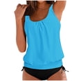thumbnail image 1 of Ecqkame Tankini Swimsuit for Women Solid Color Two Piece Bathing Suit Crew Neck Conservative Swim Suits with Briefs 03-Blue-A XXL, 1 of 4