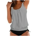 thumbnail image 1 of Ecqkame Tankini Swimsuit for Women Solid Color Two Piece Bathing Suit Crew Neck Conservative Swim Suits with Briefs 03-Gray XXXL, 1 of 4